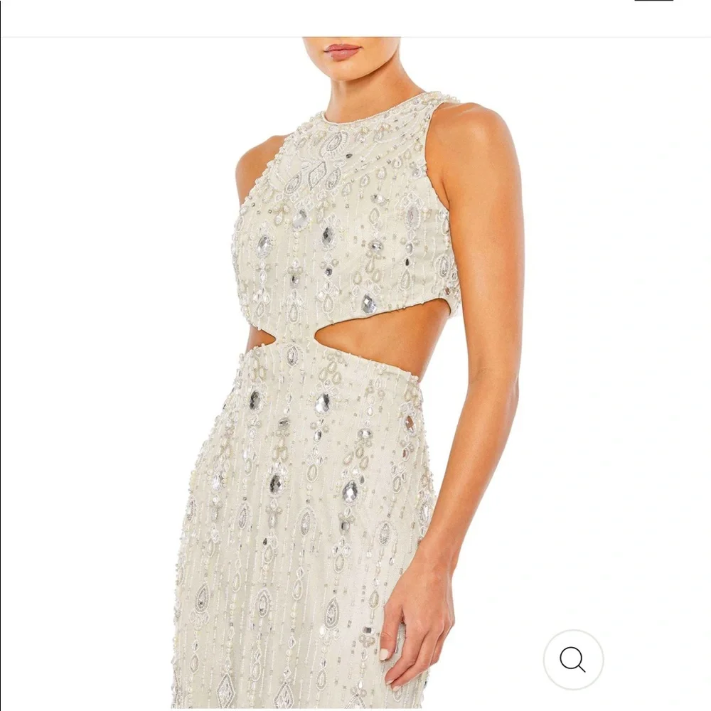BRAND NEW Mac Duggal #5740 pearl embellished cut out beaded gown size 6 Ivory - Picture 3 of 3